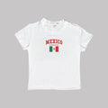 White baby crop T-shirt with “MEXICO” print and Mexico flag graphic
