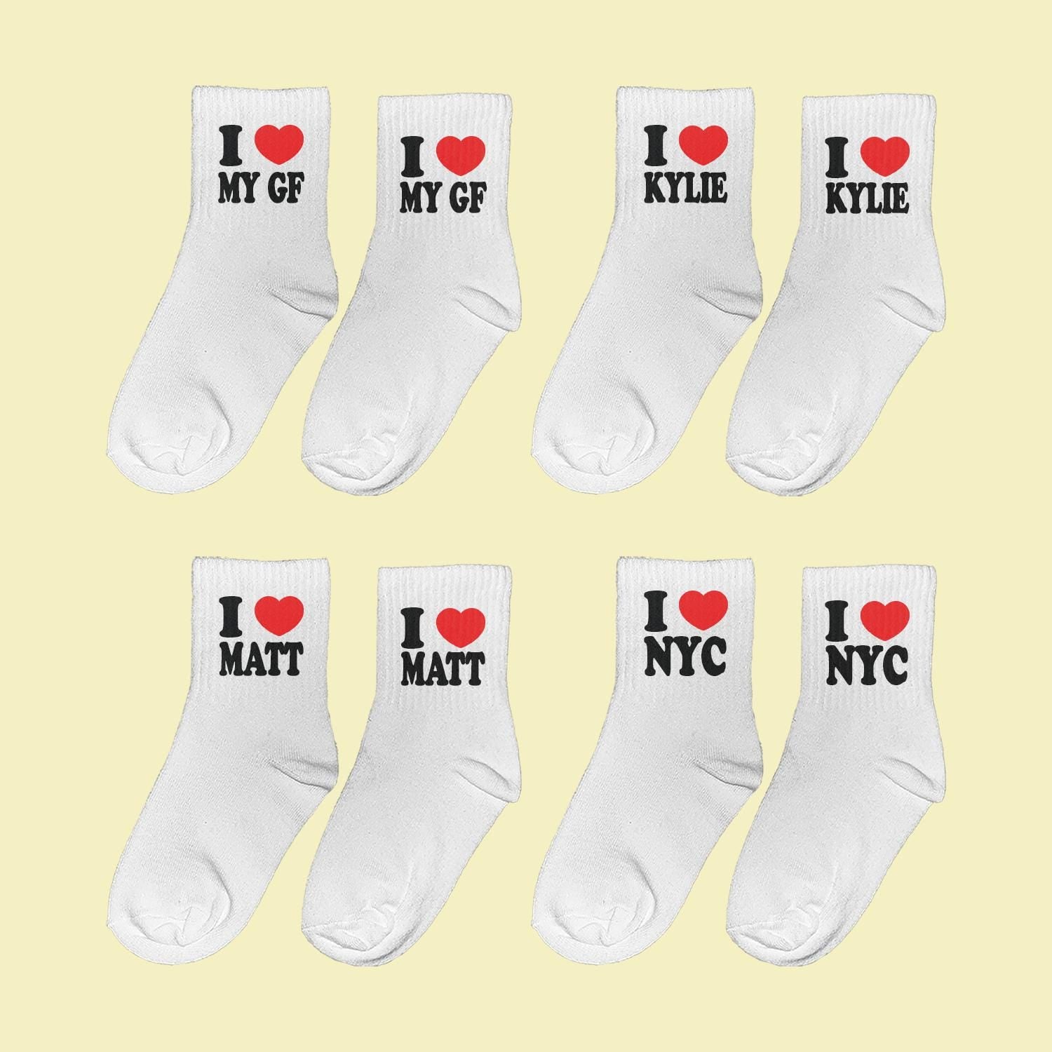 I Love Custom Word Socks (3 Pairs Pack)