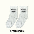 Light gray crew socks with “MADE IN THE 00’s” lettering, 3 pairs pack