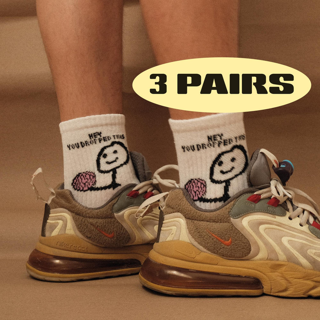 Calcetines con diseño de cerebro "You Dropped Your Brain" (Paquete de 3 pares)