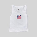 USA Flag ribbed muscle tank top, white, scoop neck, USA flag logo