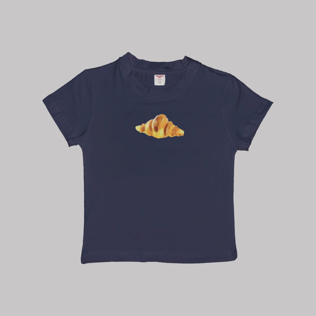 Navyblaues Baby-T-Shirt mit Croissant-Graphic auf der Brust