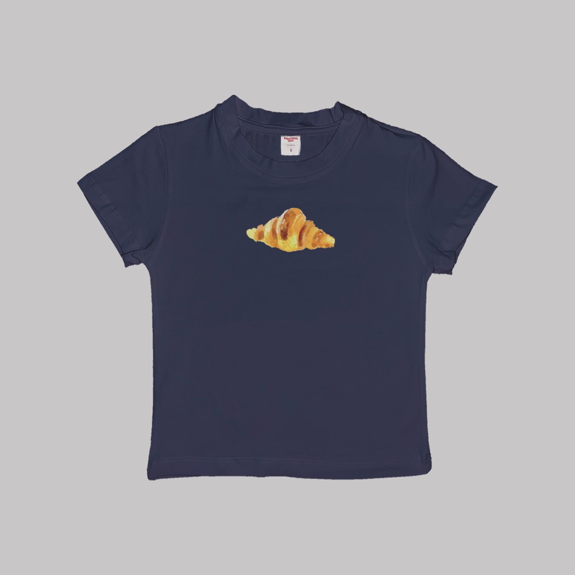 Navyblaues Baby-T-Shirt mit Croissant-Graphic auf der Brust
