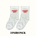 3-pack crew socks, white with red Frequently Happy logo