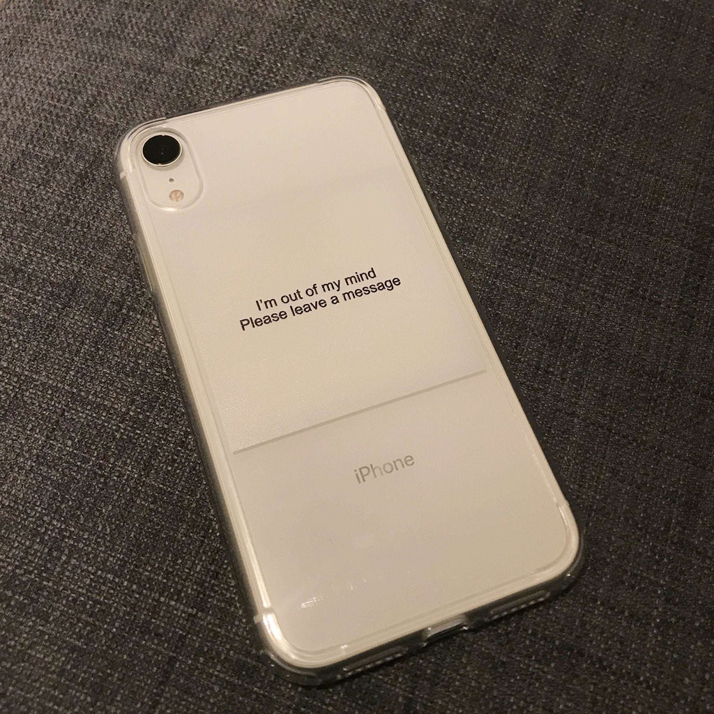 iPhone clear phone case with message: Please leave a message, camera cutout