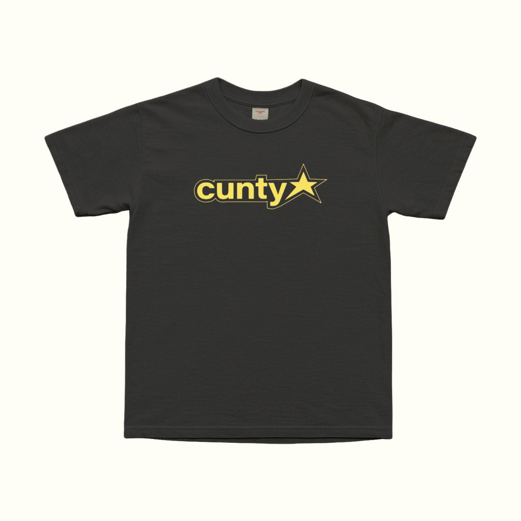 Black Cuty Star T-shirt with yellow-outlined star logo on the front, crew neck, short sleeves.