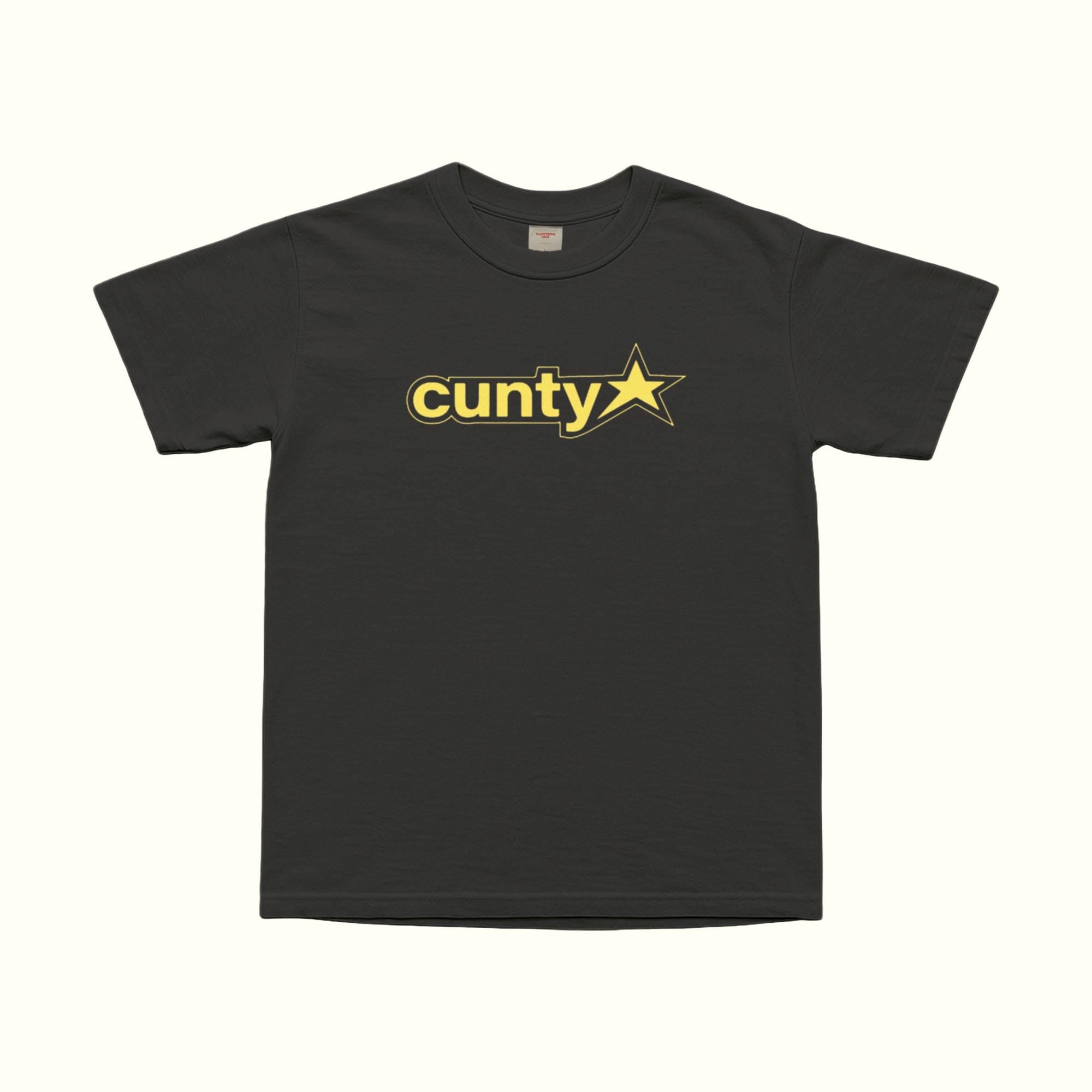 Black Cuty Star T-shirt with yellow-outlined star logo on the front, crew neck, short sleeves.