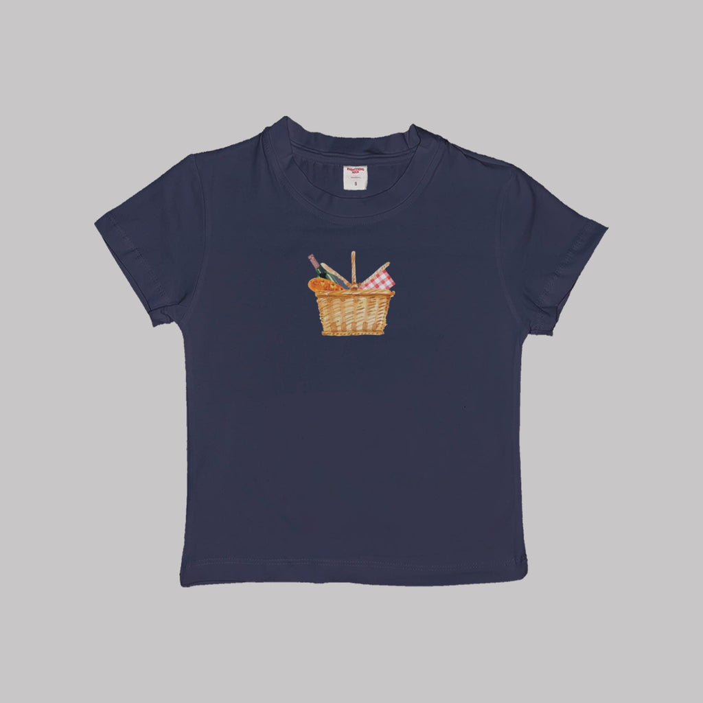 Wine Picnic Basquette Basket Baby Tee Crop Top Shirt Graphic