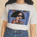 Unisex white T-shirt with front illustrated face graphic and 'Eww feelings' text