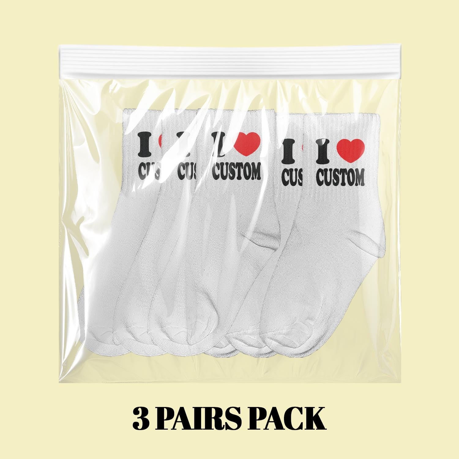 I Love Custom Word Socks (3 Pairs Pack)