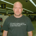 Dark T-shirt with white front slogan graphic, crew neck, short sleeves
