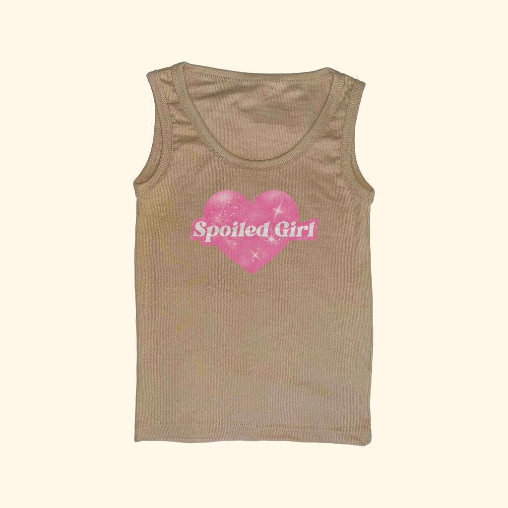 Ribbed tank top with heart graphic, beige