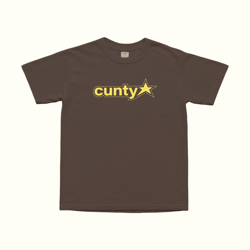 Dark chocolate Cuty Star T-shirt with front star logo, crew neck, short sleeves.