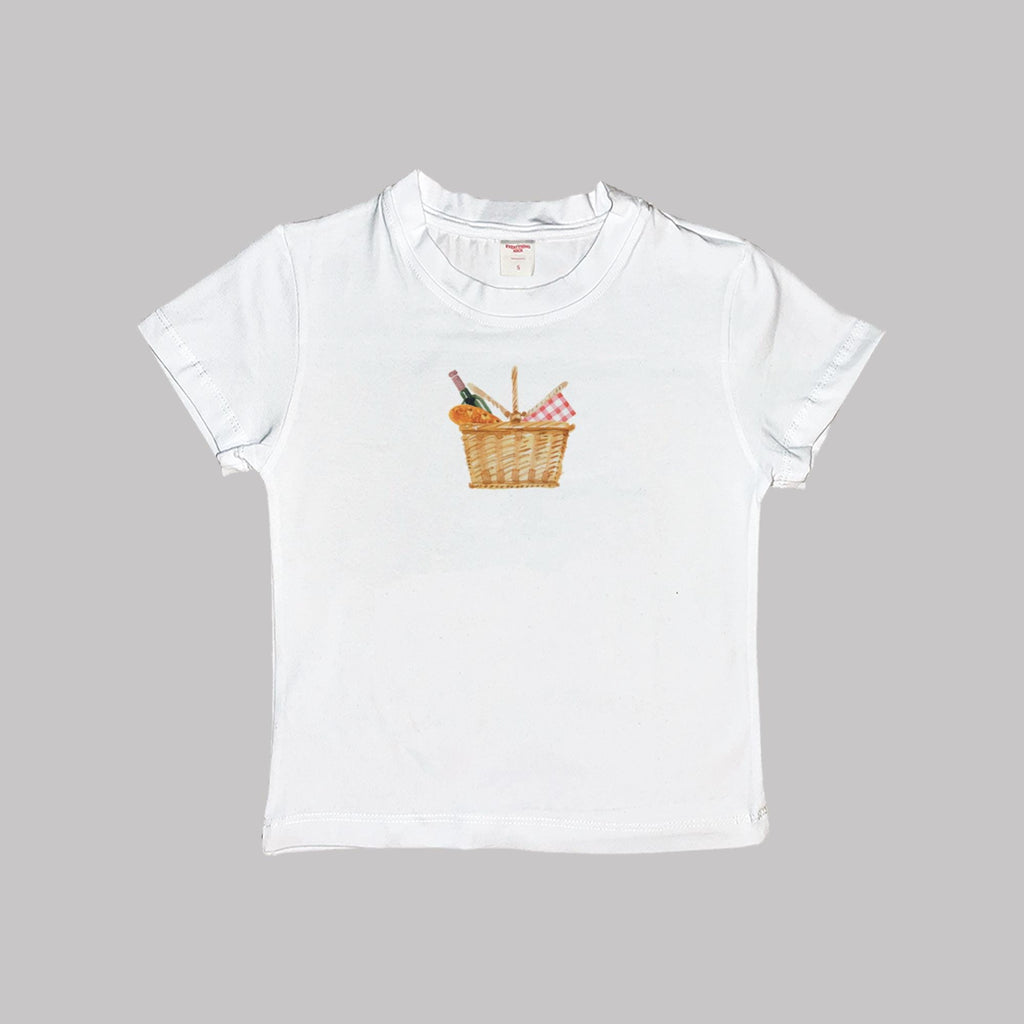 Wine Picnic Basquette Basket Baby Tee Crop Top Shirt Graphic