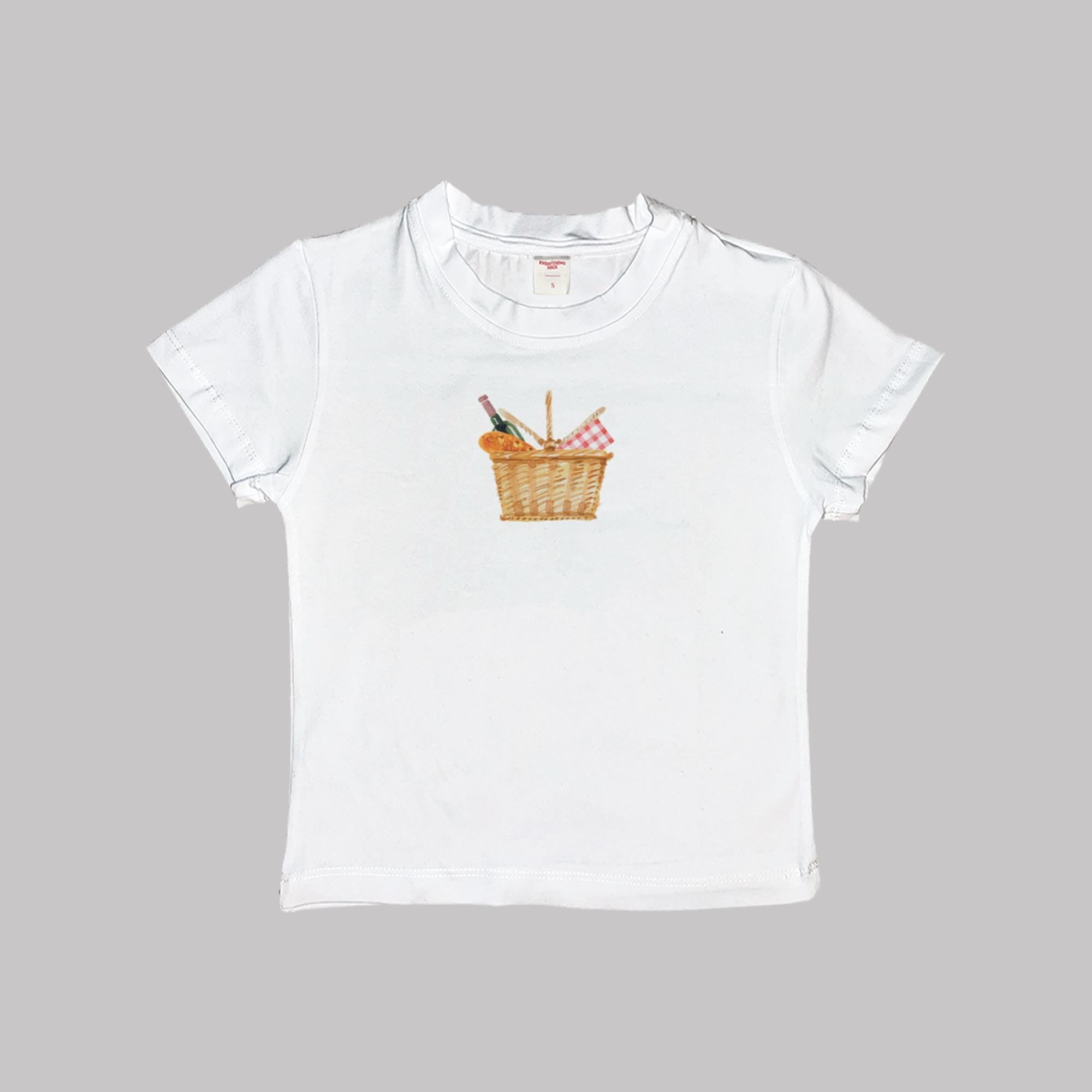 Wine Picnic Basquette Basket Baby Tee Crop Top Shirt Graphic