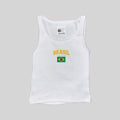 Ribbed white muscle tank with BRASIL text and Brazil flag graphic on the chest