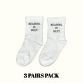 White socks: "READING IS SEXY" text, 3-pack