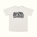 White T-shirt with “I Don’t Eat My Friends” graphic and stacked animal characters