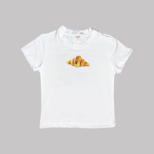 Weißes Baby-T-Shirt, kleine Croissant-Graphic auf der Brust