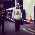 White sweatshirt with front print: BIG DICK IS BACK IN TOWN