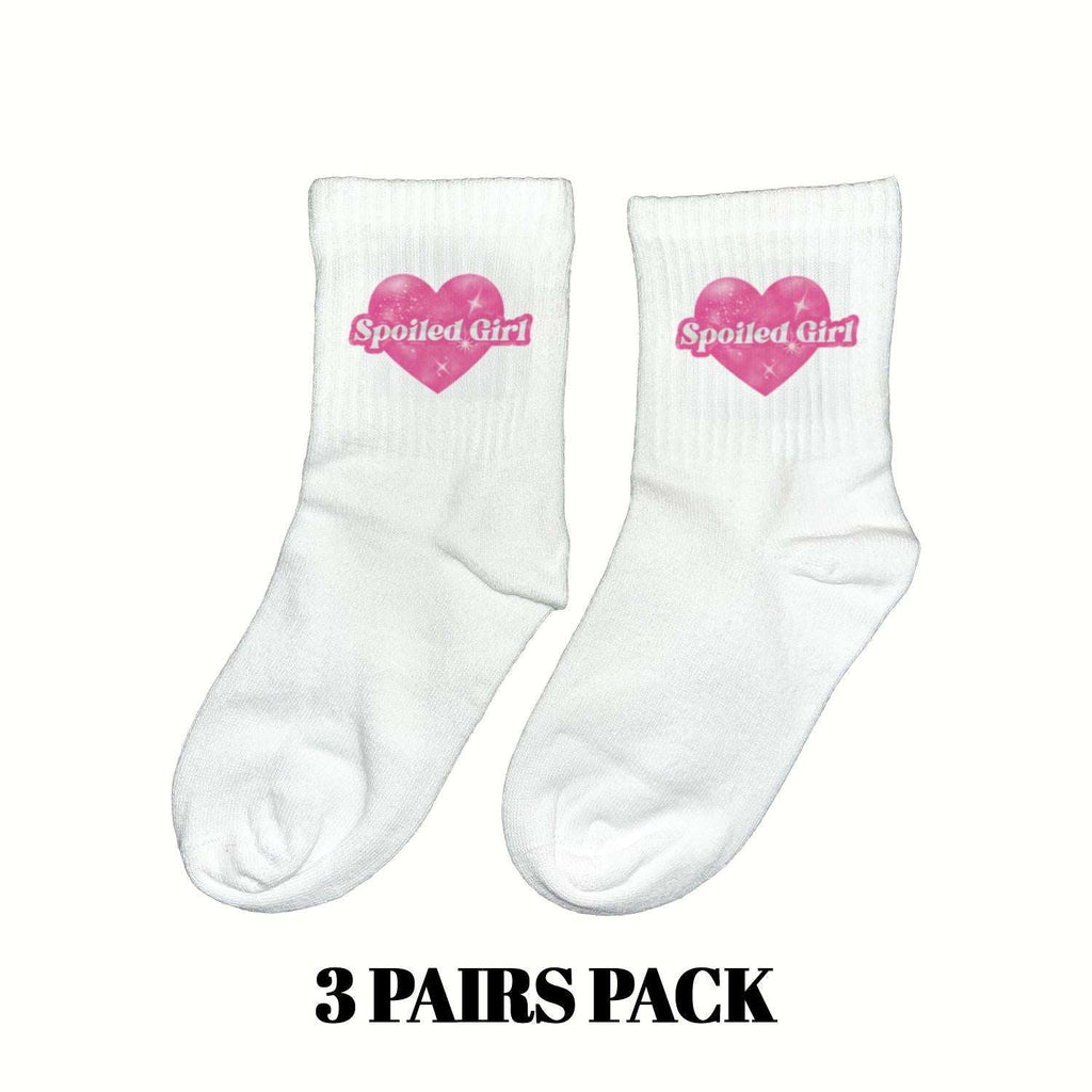 White girls' socks with pink heart 'Spoiled Girl' logo, 3-pack