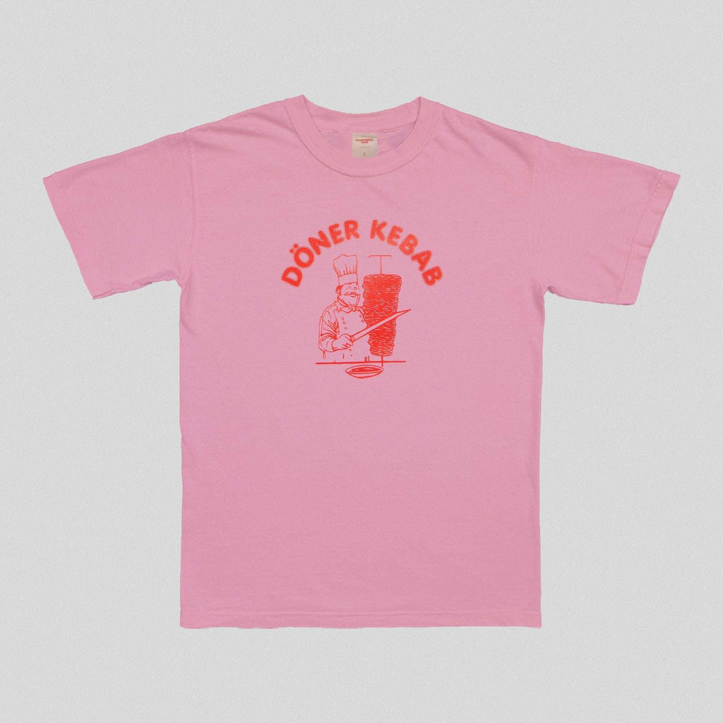 Pink unisex T-shirt with red Döner Kebab graphic front print