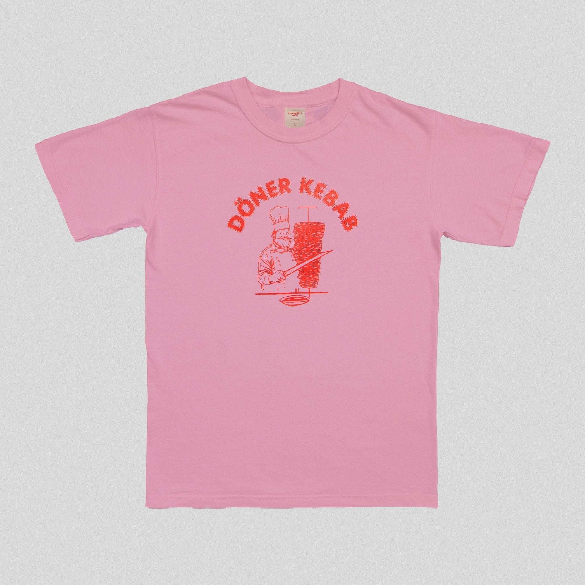 Pink unisex T-shirt with red Döner Kebab graphic front print