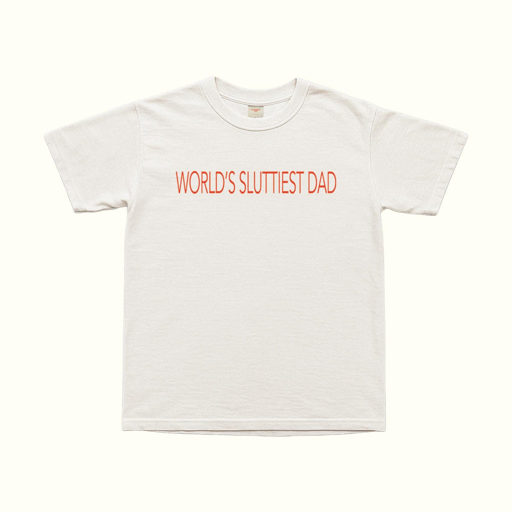 T-shirt blanc à imprimé “WORLD’S SLUTTIEST DAD” sur la poitrine, col rond