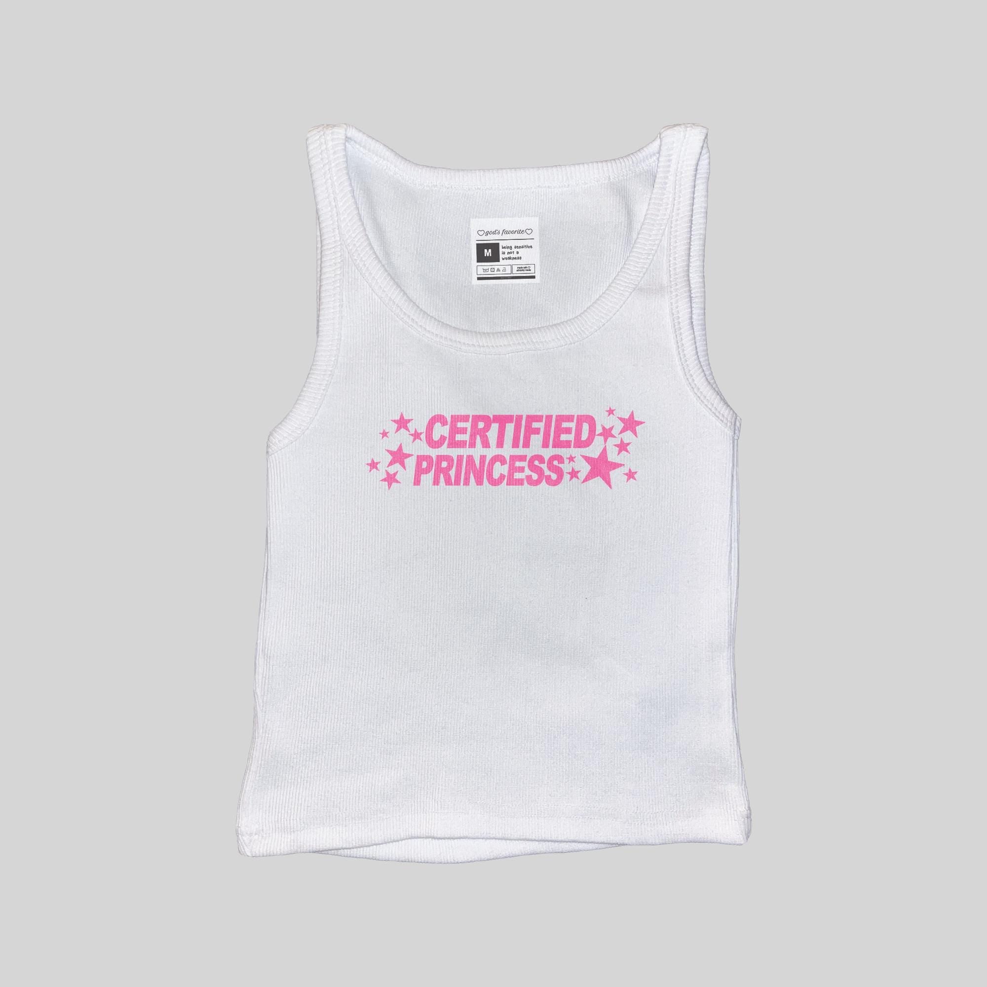 Camiseta de tirantes con nervaduras y estampado "Certified Princess"