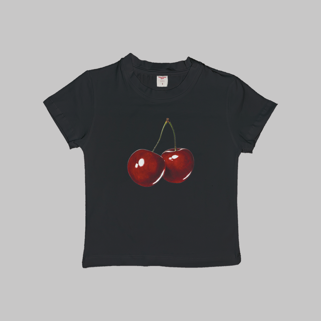 white baby tee with realistic red cherry graphic cute fruit print shirt coquette aesthetic top y2k baby tee soft girl outfit cherry lover clothing playful summer top feminine minimalist fashion sweet girl aesthetic casual everyday tee picnic outfit festival outfit concert outfit trendy cropped shirt cute graphic top birthday gift Christmas gift gift for her girlfriend gift flirty cherry aesthetic clothing
