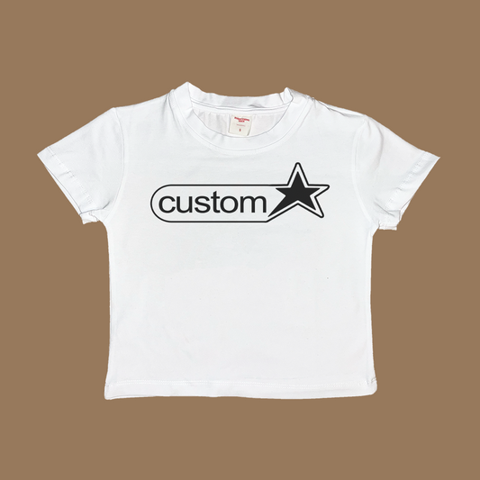 Custom A102 Baby Tee White Dreamer Store baby tee crop top cropped custom baby tee customization customized personalized shirt short sleeve t-shirt tank tee won't y2k your text