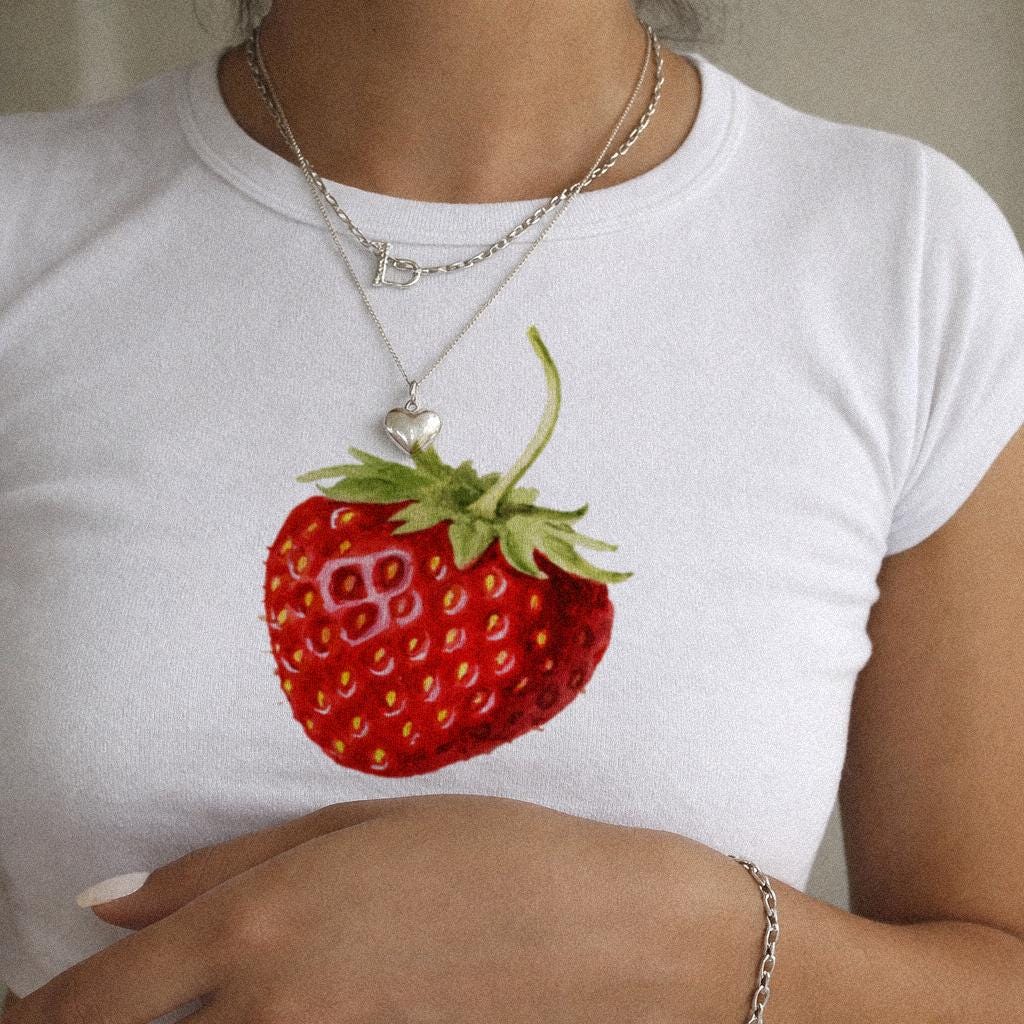 Strawberry Fruit Baby Tee Crop Top Shirt