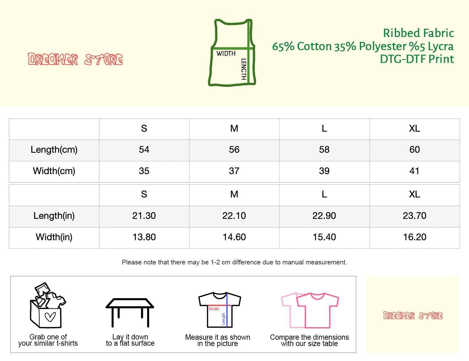 Ribbed muscle tank top size chart diagram with front view