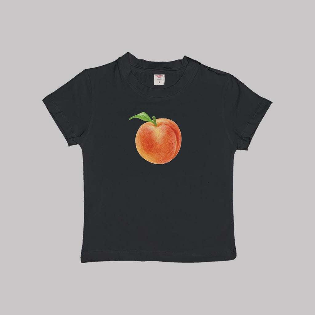 Camiseta crop bebé negra con estampado watercolor de melocotón