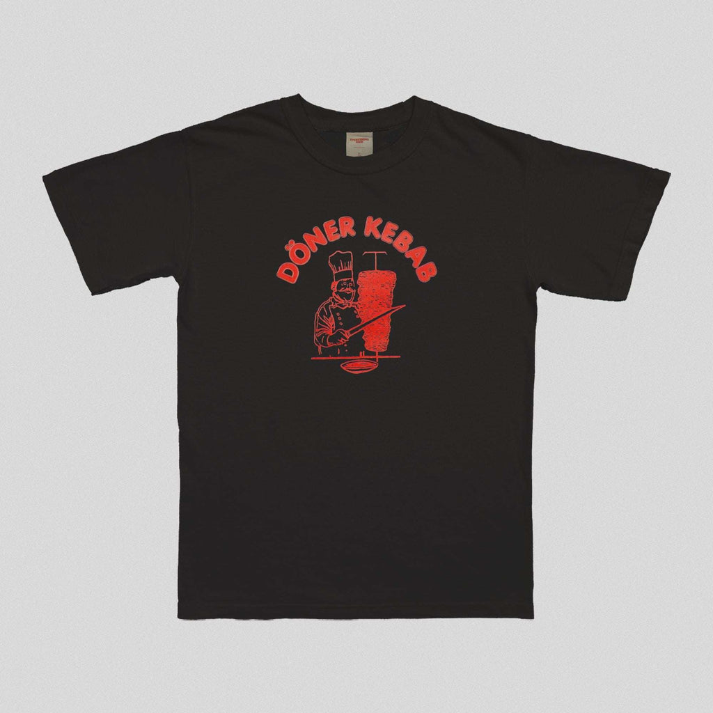 Black unisex T-shirt with red Döner Kebab graphic front print