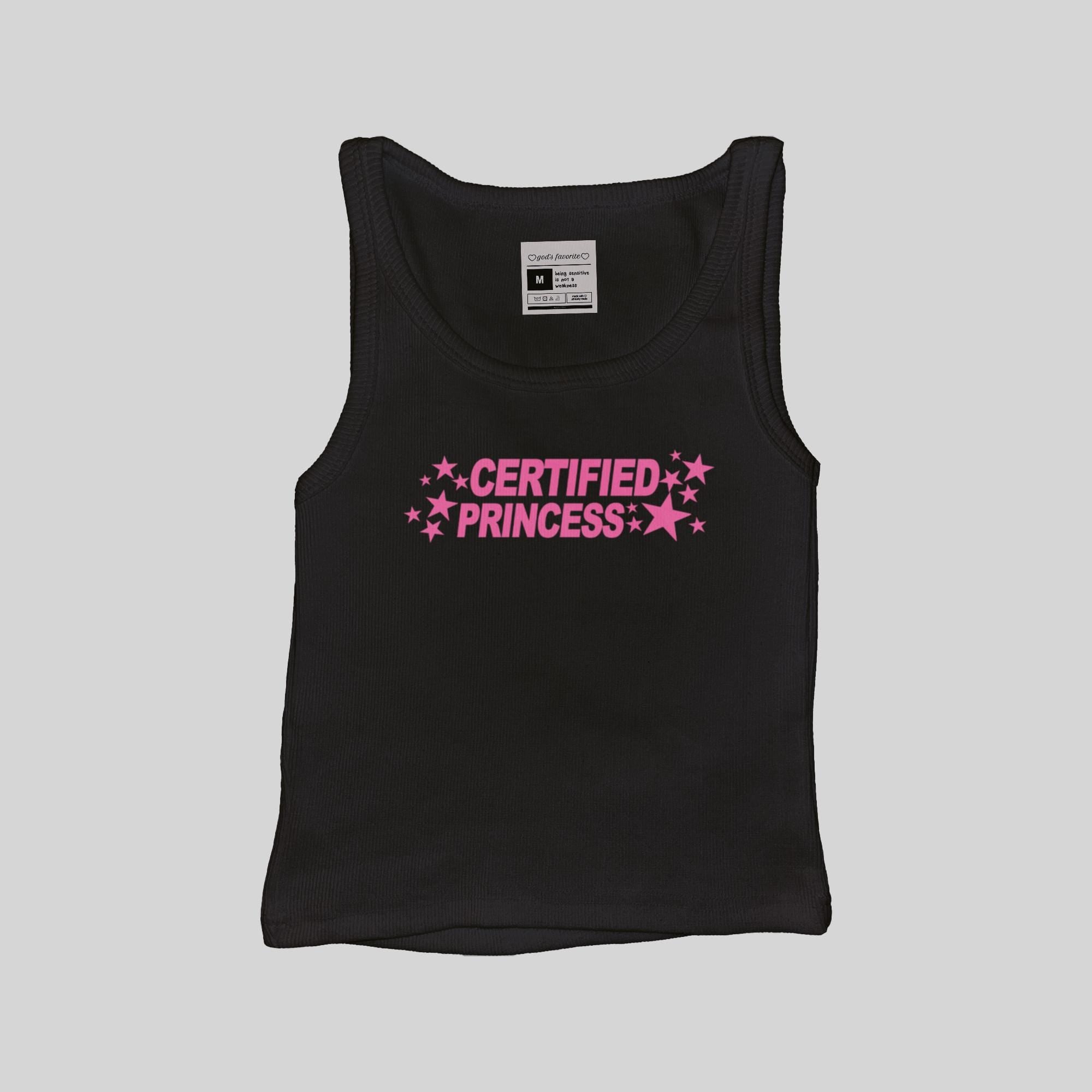 Camiseta de tirantes con nervaduras y estampado "Certified Princess"