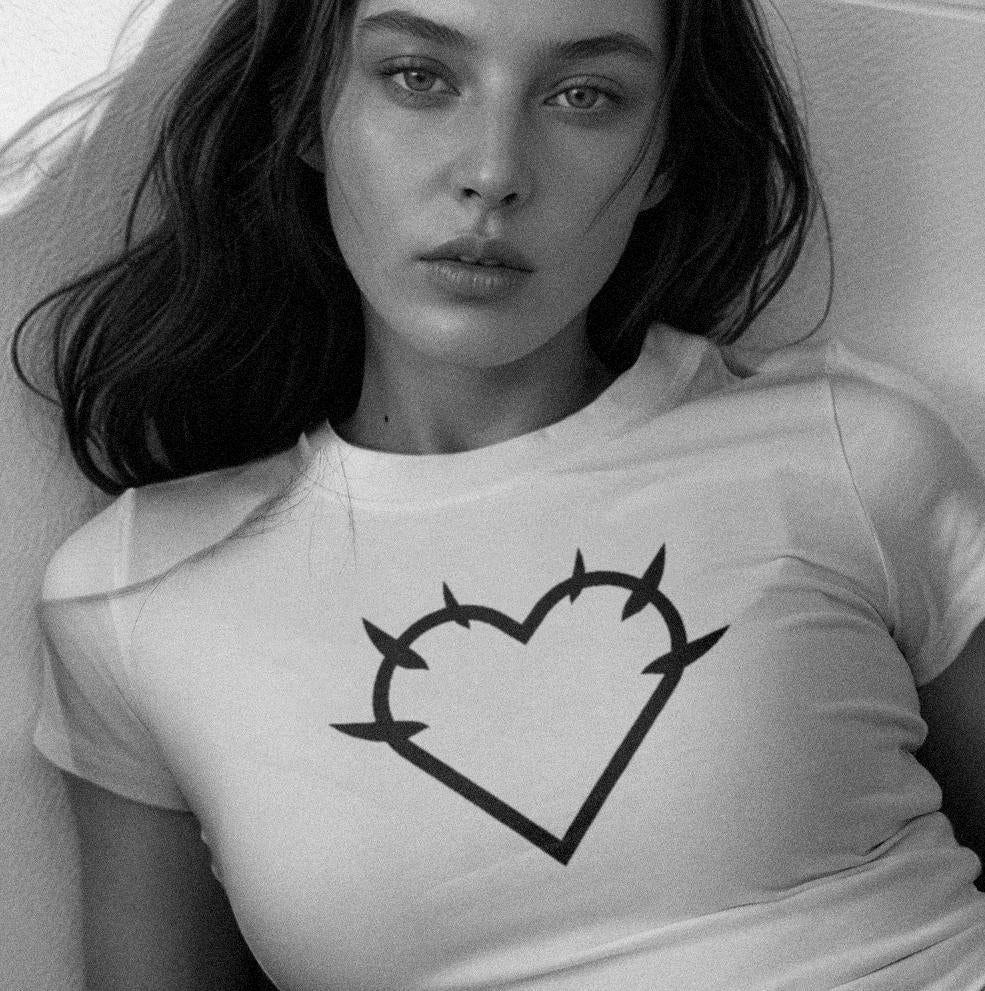 Y2K Heart Baby Tee Crop Top Shirt