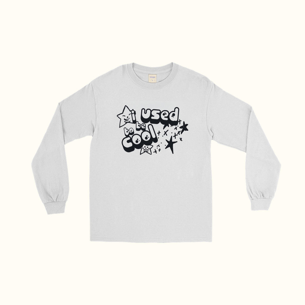 Weißes Langarmshirt mit schwarzem 'used' Comic-Print vorn