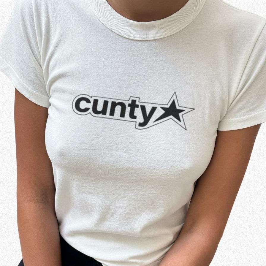 White crew-neck T-shirt with star logo graphic on the chest and short sleeves