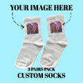 Custom photo socks, light gray pair with square image print of people