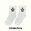 White socks with black 'SEX WITH YOU SUCKS' print—3-pack