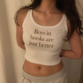 White ribbed boys muscle tank top with Boys in books are just better print