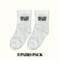 White crew socks with 'Small Dick Big Heart' text, 3-pair pack (2 shown)
