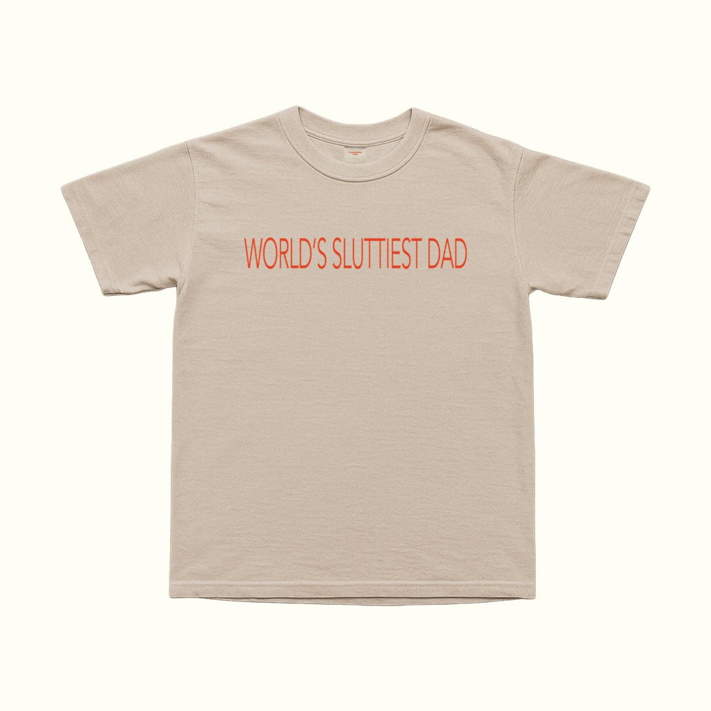 T-shirt beige à imprimé “WORLD’S SLUTTIEST DAD” sur la poitrine, col rond