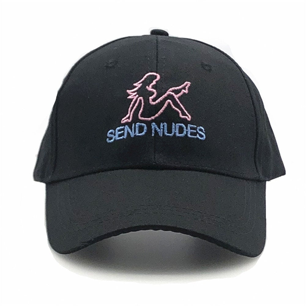 Send Nudes Hat Black Dreamer Store beanie blue text cap dad hat dreamer store dreamerstore dreamerstorenet funny quote cool girl pink instagram send nudes sendnudes vintage