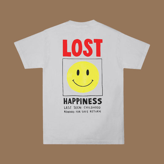 Lost Happiness Last Seen Childhood T-Shirt White Dreamer Store 2000s 80s 90s child hood dreamer store last seen childhood lost happiness quote return reward for safe t-shirt tee shirt tshirt