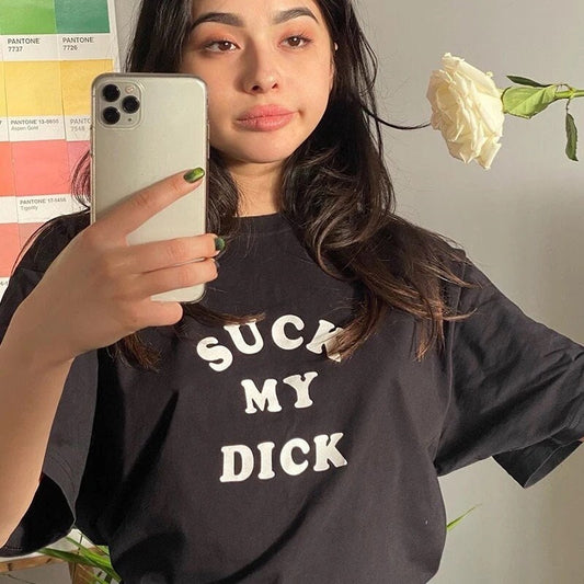 Suck My Dick T-Shirt Dreamer Store 70s 90s black clothing dreamer store funny quote oversized pink street wear suck my dick tee shirt tshirt white